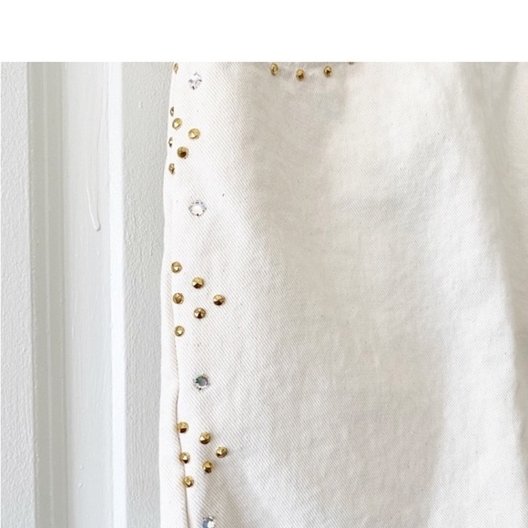 SUNDANCE Vintage Cream Western Gold Studded Denim Skirt - Picture 5 of 9